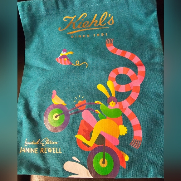 Kiehls Limited Edition Janine Rewell Teal Canvas Tote NWOT - Picture 6 of 7